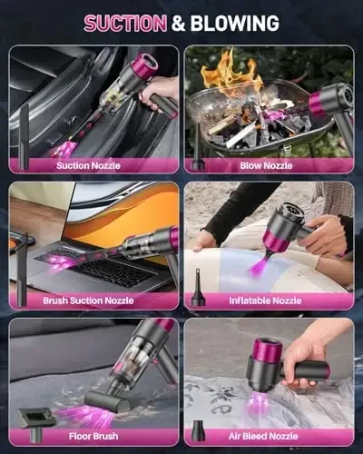 EYYA Handheld Car Vacuum Cleaner Cordless, 15000PA High Power Vacuum & Air Duster, 4-in-1 Portable Mini Vacuum with LED Light, Hand Held Vacuum Cleaner for Car Home Office - 4