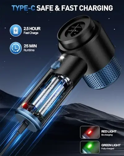 EYYA Handheld Car Vacuum Cleaner Cordless, 15000PA High Power Vacuum & Air Duster, 4-in-1 Portable Mini Vacuum with LED Light, Hand Held Vacuum Cleaner for Car Home Office - 6