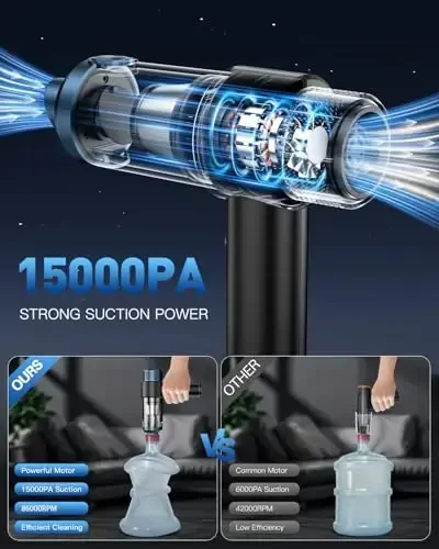 EYYA Handheld Car Vacuum Cleaner Cordless, 15000PA High Power Vacuum & Air Duster, 4-in-1 Portable Mini Vacuum with LED Light, Hand Held Vacuum Cleaner for Car Home Office - EYYA (1)