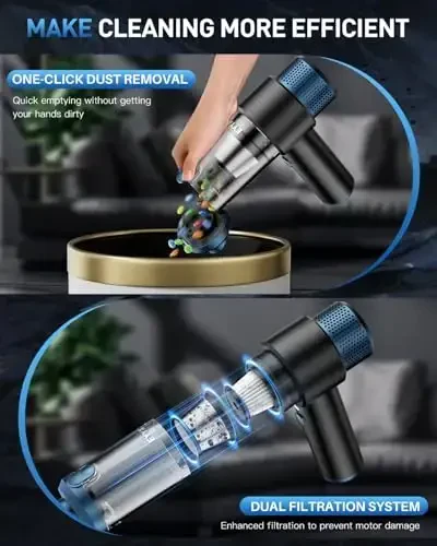 EYYA Handheld Car Vacuum Cleaner Cordless, 15000PA High Power Vacuum & Air Duster, 4-in-1 Portable Mini Vacuum with LED Light, Hand Held Vacuum Cleaner for Car Home Office - 5