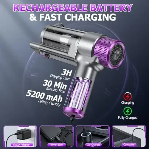 EYYA Handheld Car Vacuum Cleaner Cordless, 16000PA Powerful Hand Held Vacuum Cordless Rechargeable, 4-in-1 Portable Mini Vacuum & Air Duster with Multi-Nozzles and LED Light for Car Home Office - 6