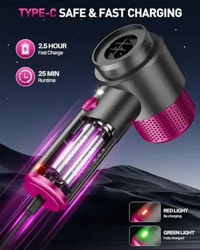 EYYA Handheld Car Vacuum Cleaner Cordless, 15000PA High Power Car Vacuum Cleaner & Air Duster, 4-in-1 Portable Mini Car Vacuum Cleaner with LED Light, Hand Held Vacuum Cleaner for Car Home Office - 4