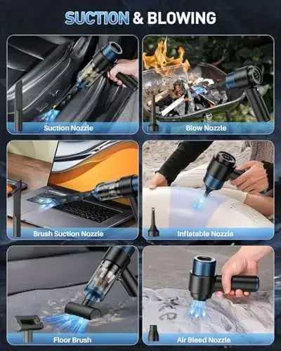 EYYA Handheld Car Vacuum Cleaner Cordless, 15000PA High Power Vacuum & Air Duster, 4-in-1 Portable Mini Vacuum with LED Light, Hand Held Vacuum Cleaner for Car Home Office - 4