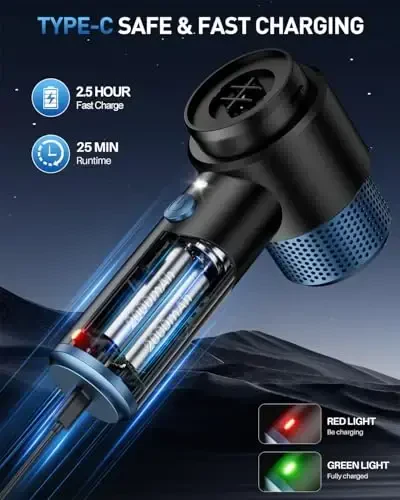 EYYA Handheld Car Vacuum Cleaner Cordless, 15000PA High Power Vacuum & Air Duster, 4-in-1 Portable Mini Vacuum with LED Light, Hand Held Vacuum Cleaner for Car Home Office - 6