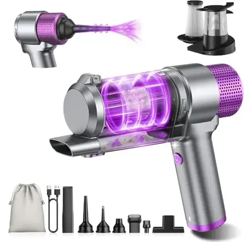 EYYA Handheld Car Vacuum Cleaner Cordless, 16000PA Powerful Hand Held Vacuum Cordless Rechargeable, 4-in-1 Portable Mini Vacuum & Air Duster with Multi-Nozzles and LED Light for Car Home Office - EYYA