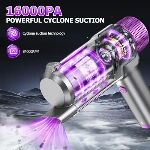 EYYA Handheld Car Vacuum Cleaner Cordless, 16000PA Powerful Hand Held Vacuum Cordless Rechargeable, 4-in-1 Portable Mini Vacuum & Air Duster with Multi-Nozzles and LED Light for Car Home Office - EYYA (1)