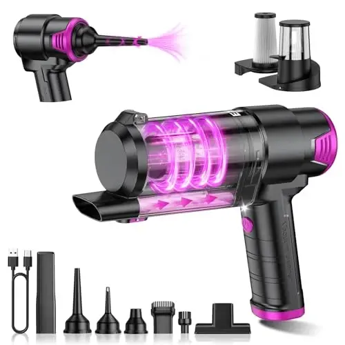 EYYA Handheld Vacuum Cordless, 16KPA High Power Portable Car Vacuum Cleaner & Air Duster, Hand Held Vacuum Cordless Rechargeable with Multi-Nozzles & 2 HEPA Filters for Car Home Office 