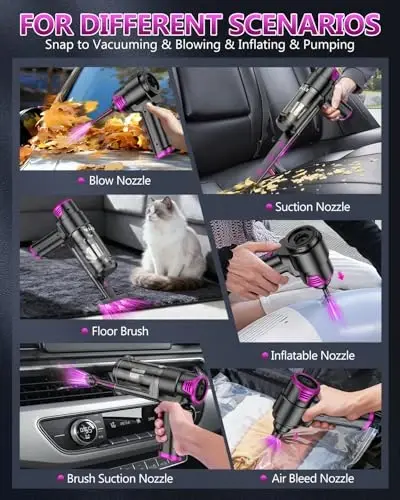 EYYA Handheld Vacuum Cordless, 16KPA High Power Portable Car Vacuum Cleaner & Air Duster, Hand Held Vacuum Cordless Rechargeable with Multi-Nozzles & 2 HEPA Filters for Car Home Office - 4