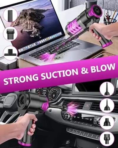 EYYA Handheld Vacuum Cordless, 16KPA High Power Portable Car Vacuum Cleaner & Air Duster, Hand Held Vacuum Cordless Rechargeable with Multi-Nozzles & 2 HEPA Filters for Car Home Office - 3
