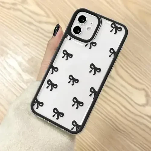 EYZUTAK Case for iPhone 11, Clear Cute Ribbon Bowknot Pattern Aesthetic Transparent Phone Case Raised Camera Protection Stylish Slim Soft Durable TPU Protective Cover for Women Girls - Black - 12