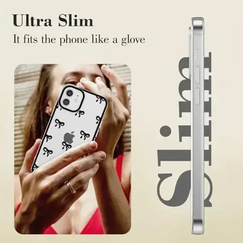 EYZUTAK Case for iPhone 11, Clear Cute Ribbon Bowknot Pattern Aesthetic Transparent Phone Case Raised Camera Protection Stylish Slim Soft Durable TPU Protective Cover for Women Girls - Black - 4