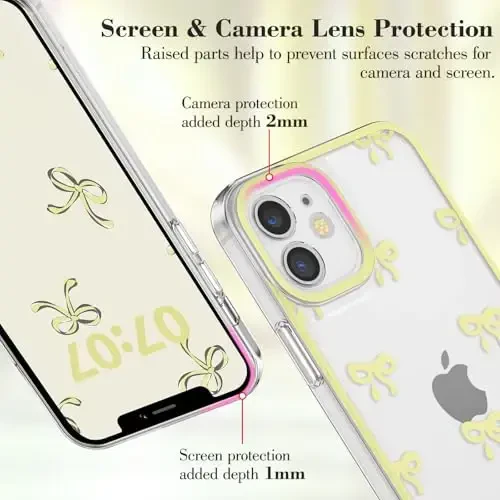 EYZUTAK Case for iPhone 11, Clear Cute Ribbon Bowknot Pattern Aesthetic Transparent Phone Case Raised Camera Protection Stylish Slim Soft Durable TPU Protective Cover for Women Girls - Yellow - 2