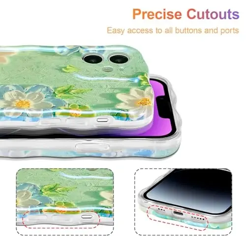 EYZUTAK Case for iPhone 11, Colorful Retro Oil Painting Flower Laser Glossy Pattern Cute Curly Wave Edge Exquisite Phone Cover Stylish Durable TPU Protective Case for Girl Women - Blue White - 5