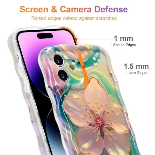 EYZUTAK Case for iPhone 11, Colorful Retro Oil Painting Flower Laser Glossy Pattern Cute Curly Wave Edge Exquisite Phone Cover Stylish Durable TPU Protective Case for Girl Women - Sakura - 4