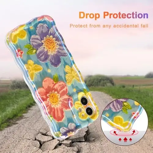 EYZUTAK Case for iPhone 11, Colorful Retro Oil Painting Flower Laser Glossy Pattern Cute Curly Wave Edge Exquisite Phone Cover Stylish Durable TPU Protective Case for Women - Butterfly Flower - 3