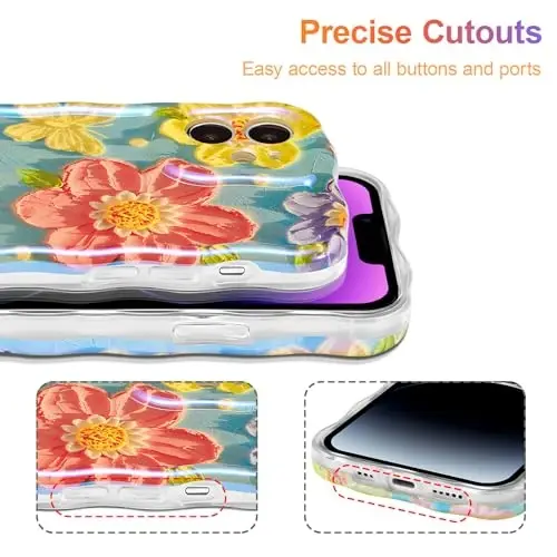EYZUTAK Case for iPhone 11, Colorful Retro Oil Painting Flower Laser Glossy Pattern Cute Curly Wave Edge Exquisite Phone Cover Stylish Durable TPU Protective Case for Women - Butterfly Flower - 5