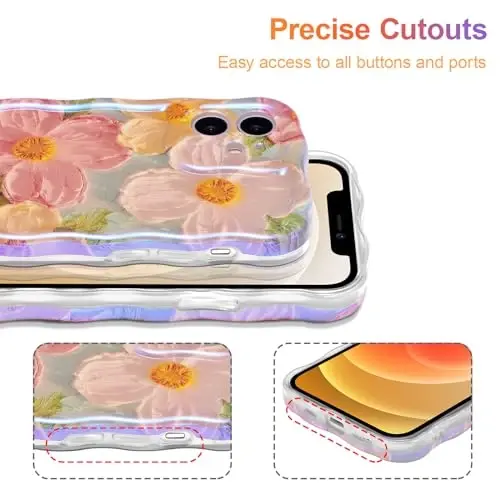EYZUTAK Case for iPhone 11, Colorful Retro Oil Painting Printed Flower Laser Beam Glossy Pattern Cute Curly Waves Border Exquisite Phone Cover Stylish Durable TPU Protective Case for Girls Women-Green - 5