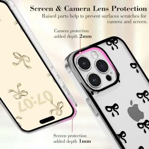 EYZUTAK Case for iPhone 11 Pro, Clear Cute Ribbon Bowknot Pattern Aesthetic Transparent Phone Case Raised Camera Protection Stylish Slim Soft Durable TPU Protective Cover for Women Girls - Black - 2