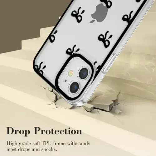 EYZUTAK Case for iPhone 12, Clear Cute Ribbon Bowknot Pattern Aesthetic Transparent Phone Case Raised Camera Protection Stylish Slim Soft Durable TPU Protective Cover for Women Girls - Black - 3