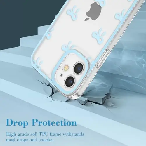 EYZUTAK Case for iPhone 12, Clear Cute Ribbon Bowknot Pattern Aesthetic Transparent Phone Case Raised Camera Protection Stylish Slim Soft Durable TPU Protective Cover for Women Girls - Blue - 3