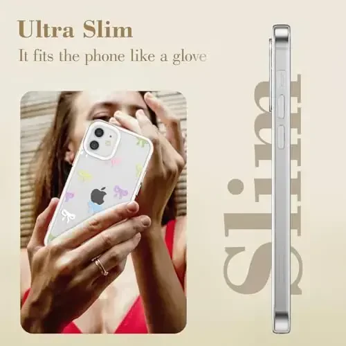 EYZUTAK Case for iPhone 12, Clear Cute Ribbon Bowknot Pattern Aesthetic Transparent Phone Case Raised Camera Protection Stylish Slim Soft Durable TPU Protective Cover for Women Girls - Colorful - 4