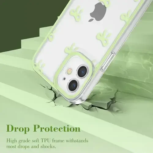 EYZUTAK Case for iPhone 12, Clear Cute Ribbon Bowknot Pattern Aesthetic Transparent Phone Case Raised Camera Protection Stylish Slim Soft Durable TPU Protective Cover for Women Girls - Green - 10