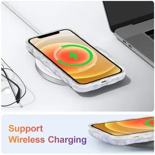 EYZUTAK Case for iPhone 12, Colorful Retro Oil Painting Flower Laser Glossy Pattern Cute Curly Wave Border Exquisite Phone Cover Stylish Durable TPU Protective Case for Girls Women - Light Blue - 6