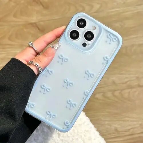 EYZUTAK Case for iPhone 12 Pro, Clear Cute Ribbon Bowknot Pattern Aesthetic Transparent Phone Case Raised Camera Protection Stylish Slim Soft Durable TPU Protective Cover for Women Girls - Blue - EYZUTAK