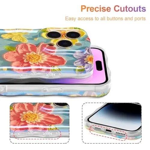 EYZUTAK Case for iPhone 12 Pro, Colorful Retro Oil Painting Flower Laser Glossy Pattern Cute Curly Wave Edge Exquisite Phone Cover Stylish Durable TPU Protective Case for Women - Butterfly Flower - 5