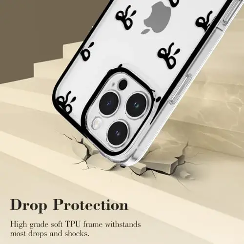 EYZUTAK Case for iPhone 12 Pro Max, Clear Cute Ribbon Bowknot Pattern Aesthetic Transparent Phone Case Raised Camera Protection Stylish Slim Soft Durable TPU Protective Cover for Women Girls - Black - 3