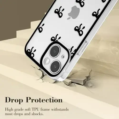 EYZUTAK Case for iPhone 13, Clear Cute Ribbon Bowknot Pattern Aesthetic Transparent Phone Case Raised Camera Protection Stylish Slim Soft Durable TPU Protective Cover for Women Girls - Black - 10