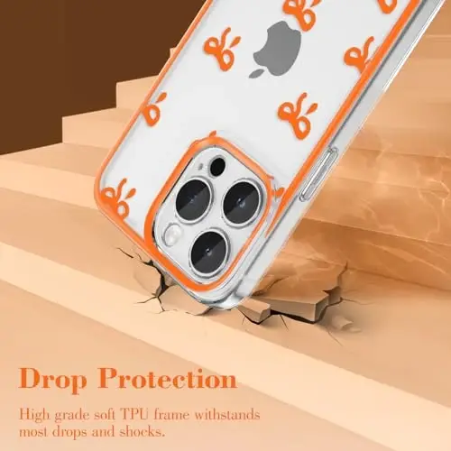 EYZUTAK Case for iPhone 13 Pro Max, Clear Cute Ribbon Bowknot Pattern Aesthetic Transparent Phone Case Raised Camera Protection Stylish Slim Soft Durable TPU Protective Cover for Women Girls - Orange - 3