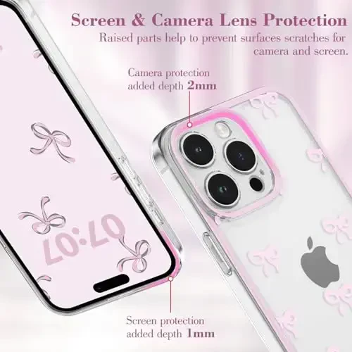 EYZUTAK Case for iPhone 13 Pro Max, Clear Cute Ribbon Bowknot Pattern Aesthetic Transparent Phone Case Raised Camera Protection Stylish Slim Soft Durable TPU Protective Cover for Women Girls - Pink - 2