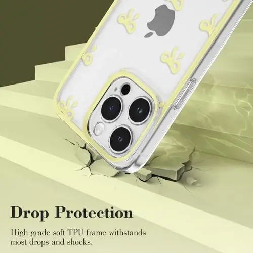 EYZUTAK Case for iPhone 13 Pro Max, Clear Cute Ribbon Bowknot Pattern Aesthetic Transparent Phone Case Raised Camera Protection Stylish Slim Soft Durable TPU Protective Cover for Women Girls - Yellow - 3