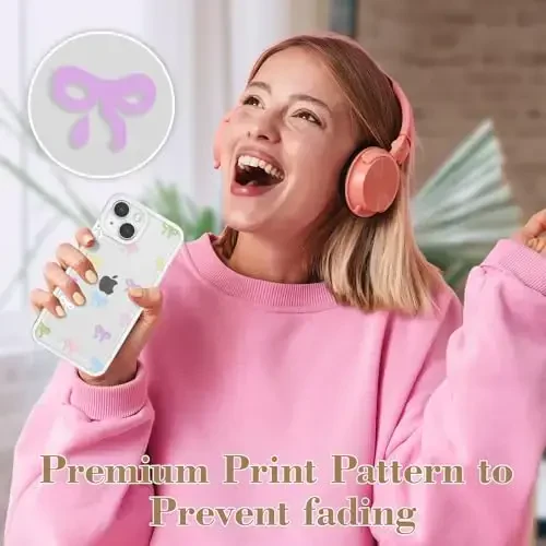 EYZUTAK Case for iPhone 14 Plus, Clear Cute Ribbon Bowknot Pattern Aesthetic Transparent Phone Case Raised Camera Protection Stylish Slim Soft Durable TPU Protective Cover for Women Girls - Colorful - 6