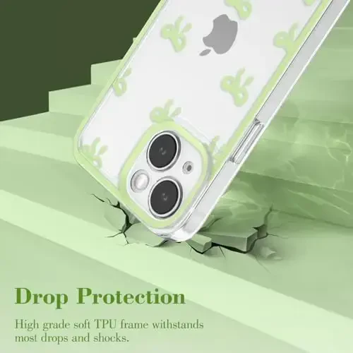 EYZUTAK Case for iPhone 14 Plus, Clear Cute Ribbon Bowknot Pattern Aesthetic Transparent Phone Case Raised Camera Protection Stylish Slim Soft Durable TPU Protective Cover for Women Girls - Green - 11