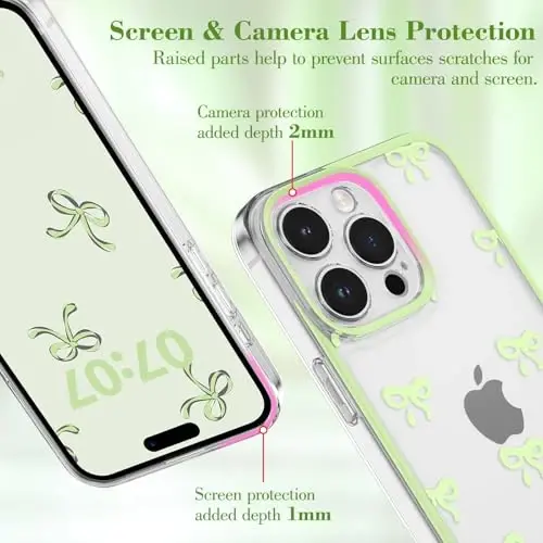 EYZUTAK Case for iPhone 14 Pro Max, Clear Cute Ribbon Bowknot Pattern Aesthetic Transparent Phone Case Raised Camera Protection Stylish Slim Soft Durable TPU Protective Cover for Women Girls - Green - EYZUTAK (1)