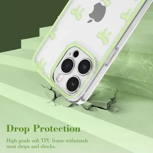 EYZUTAK Case for iPhone 14 Pro Max, Clear Cute Ribbon Bowknot Pattern Aesthetic Transparent Phone Case Raised Camera Protection Stylish Slim Soft Durable TPU Protective Cover for Women Girls - Green - 3