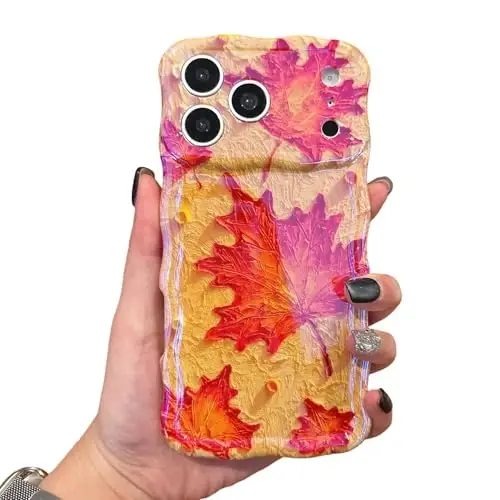 EYZUTAK Case for iPhone 14 Pro Max, Colorful Oil Painting Leaves,Maple Leaf | Laser Glossy Leaf Pattern, Cute Curly Wave Edge, Exquisite Phone Cover, Stylish Durable TPU Protective Case, for Girl Women 