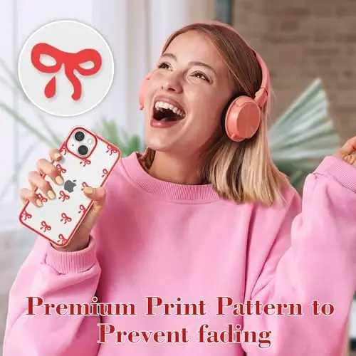 EYZUTAK Case for iPhone 15, Clear Cute Ribbon Bowknot Pattern Aesthetic Transparent Phone Case Raised Camera Protection Stylish Slim Soft Durable TPU Protective Cover for Women Girls - Red - 6