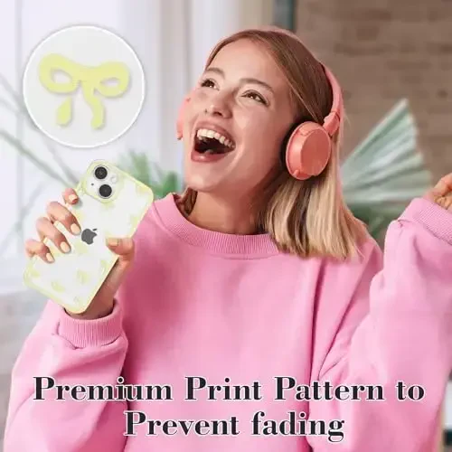 EYZUTAK Case for iPhone 15 Plus, Clear Cute Ribbon Bowknot Pattern Aesthetic Transparent Phone Case Raised Camera Protection Stylish Slim Soft Durable TPU Protective Cover for Women Girls - Yellow - 6