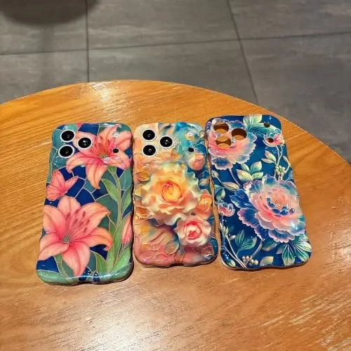 EYZUTAK Case for iPhone 15 Pro, Colorful Retro Oil Painting Flower, Lily | Laser Glossy Floral Pattern, Cute Curly Wave Edge, Exquisite Phone Cover, Stylish Durable TPU Protective Case for Girl Women - 4