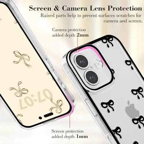 EYZUTAK Case for iPhone 16, Clear Cute Ribbon Bowknot Pattern Aesthetic Transparent Phone Case Raised Camera Protection Stylish Slim Soft Durable TPU Protective Cover for Women Girls - Black - EYZUTAK (1)