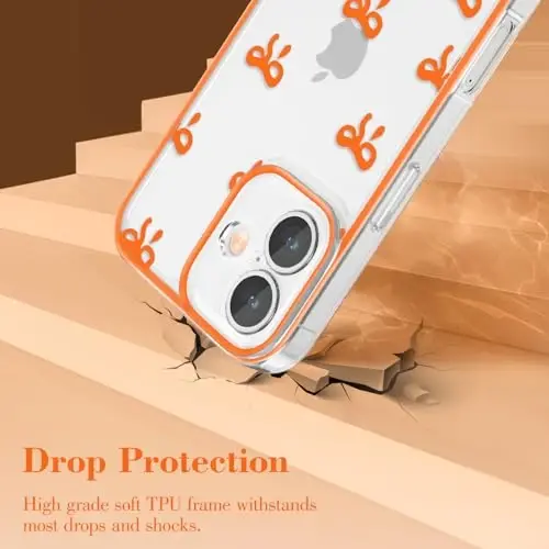 EYZUTAK Case for iPhone 16 Plus, Clear Cute Ribbon Bowknot Pattern Aesthetic Transparent Phone Case Raised Camera Protection Stylish Slim Soft Durable TPU Protective Cover for Women Girls - Orange - 3