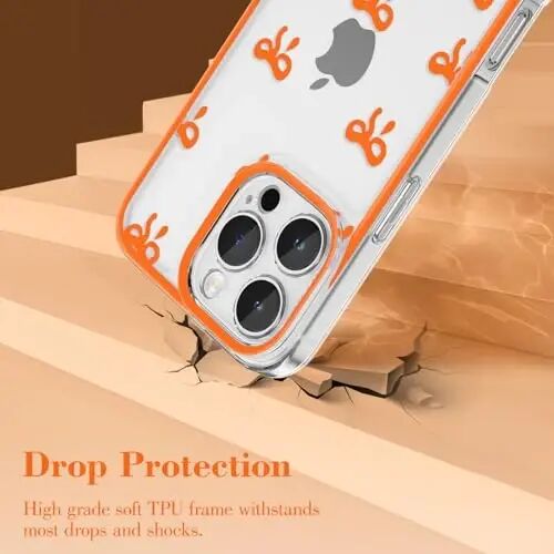 EYZUTAK Case for iPhone 16 Pro, Clear Cute Ribbon Bowknot Pattern Aesthetic Transparent Phone Case Raised Camera Protection Stylish Slim Soft Durable TPU Protective Cover for Women Girls - Orange - 3