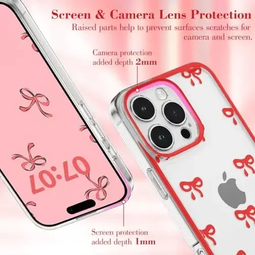EYZUTAK Case for iPhone 16 Pro, Clear Cute Ribbon Bowknot Pattern Aesthetic Transparent Phone Case Raised Camera Protection Stylish Slim Soft Durable TPU Protective Cover for Women Girls - Red - EYZUTAK (1)