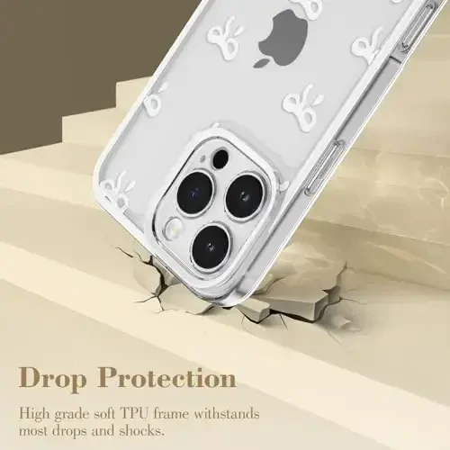 EYZUTAK Case for iPhone 16 Pro, Clear Cute Ribbon Bowknot Pattern Aesthetic Transparent Phone Case Raised Camera Protection Stylish Slim Soft Durable TPU Protective Cover for Women Girls - White - 3