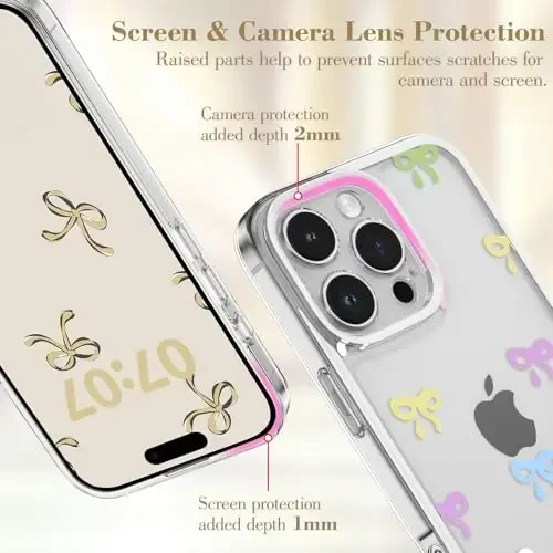 EYZUTAK Case for iPhone 16 Pro Max, Clear Cute Ribbon Bowknot Pattern Aesthetic Transparent Phone Case Raised Camera Protection Stylish Slim Soft Durable TPU Protective Cover for Women Girls -Colorful - 8