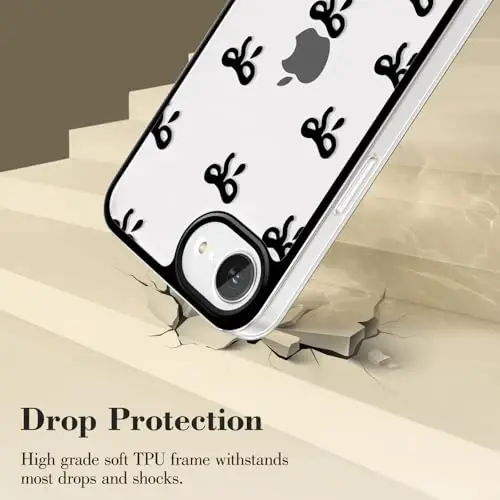 EYZUTAK Case for iPhone 16e, Clear Cute Ribbon Bowknot Pattern Aesthetic Transparent Phone Case Raised Camera Protection Stylish Slim Soft Durable TPU Protective Cover for Women Girls - Black - 3