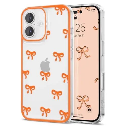 EYZUTAK Case for iPhone 17, Clear Cute Ribbon Bowknot Pattern Aesthetic Transparent Phone Case Raised Camera Protection Stylish Slim Soft Durable TPU Protective Cover for Women Girls - Orange - EYZUTAK